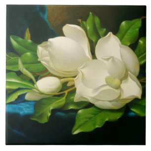 Giant Magnolias on a Blue Velvet Cloth (Heade) Ceramic Tile