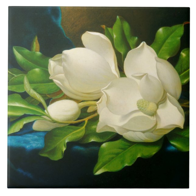 Giant Magnolias on a Blue Velvet Cloth (Heade) Ceramic Tile (Front)