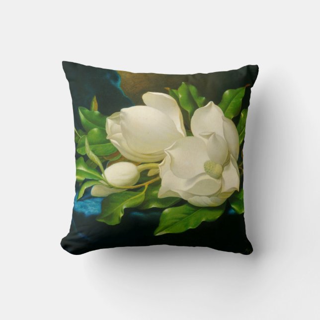 Giant Magnolias on a Blue Velvet Cloth (Heade) Cushion (Front)