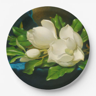 Giant Magnolias on a Blue Velvet Cloth (Heade) Paper Plate