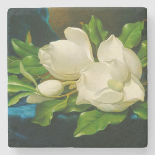 Giant Magnolias on a Blue Velvet Cloth (Heade) Stone Coaster