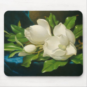 Giant Magnolias on a Blue Velvet Cloth Mouse Pad