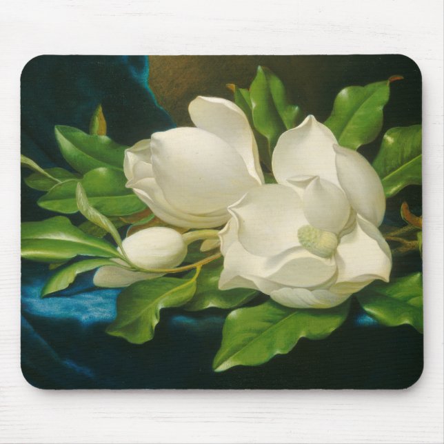Giant Magnolias on a Blue Velvet Cloth Mouse Pad (Front)