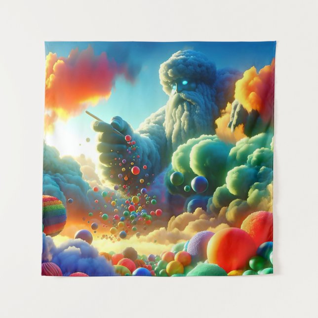 Giant Making Colourful Candy from Clouds Tapestry (Front)