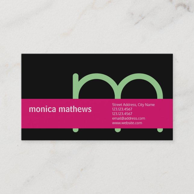 Giant monogram and pink stripe modern business card (Front)
