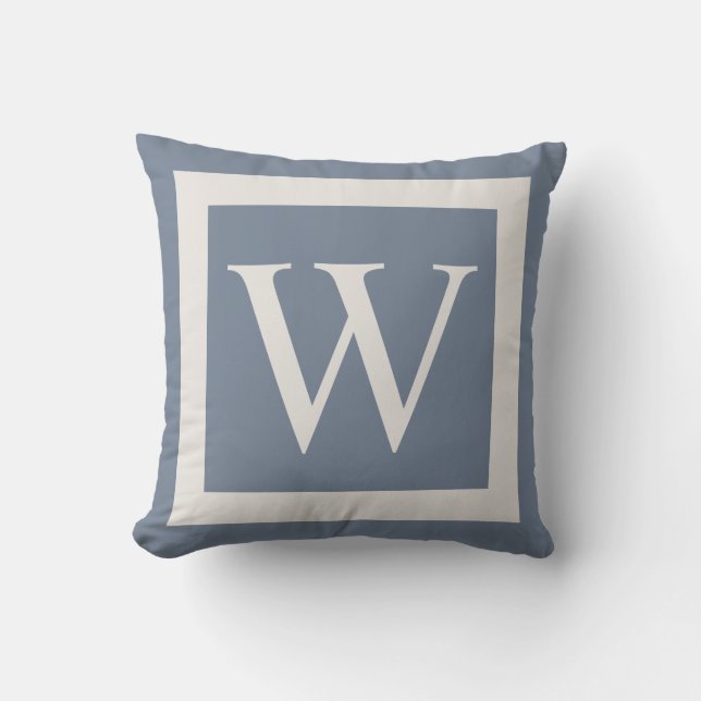 Giant Monogram on Dusty Blue Cushion (Front)
