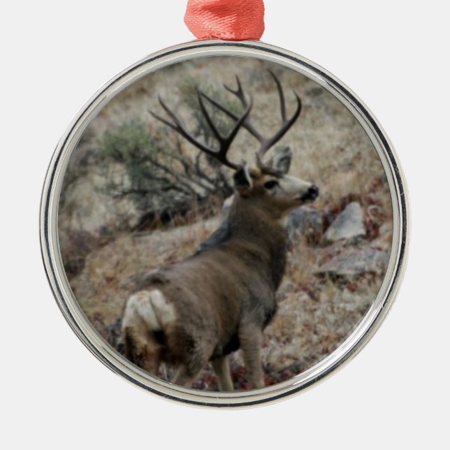 Giant mule deer buck metal ornament (Front)