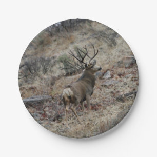 Giant mule deer buck paper plate