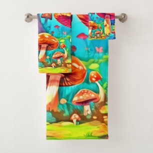Giant Mushroom Cartoon Art Bath Towel Set
