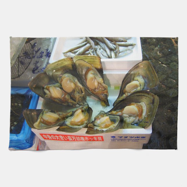 Giant Mussels Tsukiji Fish Market, Tokyo, Japan Tea Towel (Horizontal)