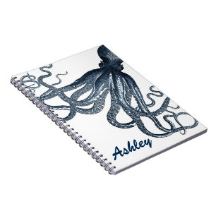 Giant Navy Blue Octopus Steampunk Personalised Notebook