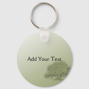 Giant Oak on Green Field Keychain
