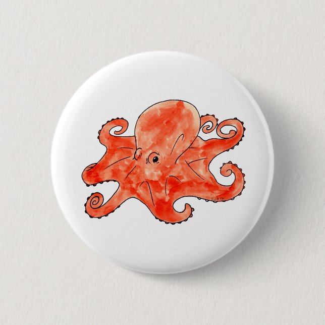 Giant octopus 6 cm round badge (Front)