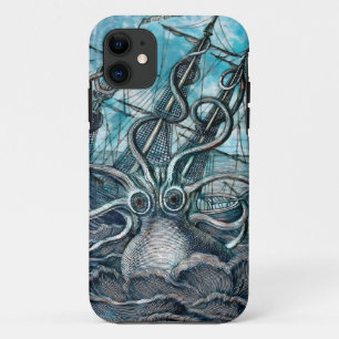 Giant Octopus Blue Sea Monster Sailboat  iPhone 11 Case