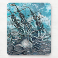 Giant Octopus Blue Sea Monster Sailboat