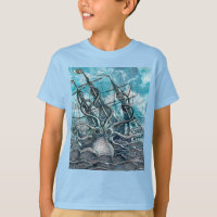 Giant Octopus Blue Sea Monster Sailboat