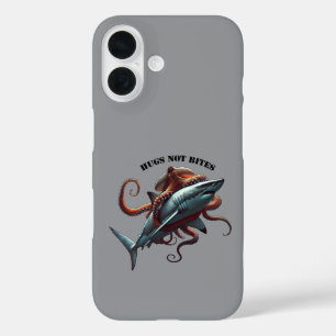 Giant Octopus Hugging a Huge Great White Shark URM iPhone 16 Case