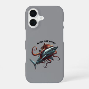 Giant Octopus Hugging a Huge Great White Shark URM iPhone 16 Case