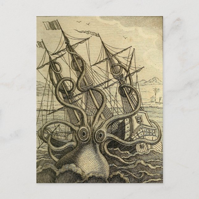 Giant Octopus Vintage 1801 Etching Postcard (Front)