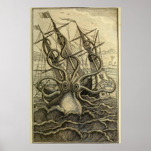 Giant Octopus Vintage 1801 Etching Poster