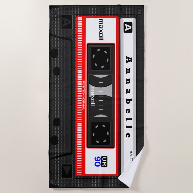 Giant Old School Cassette Personalise Beach Towel (Front)