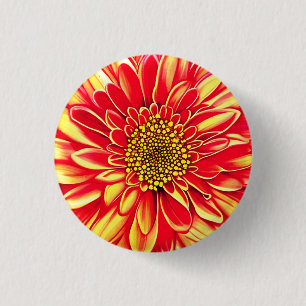 Giant Orange and Golden Yellow Aster Flower  3 Cm Round Badge