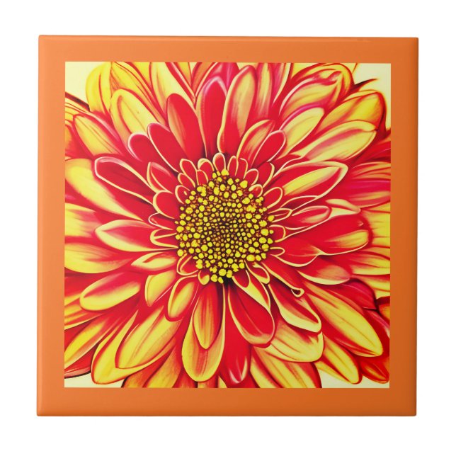 Giant Orange and Golden Yellow Aster Flower Ceramic Tile (Front)