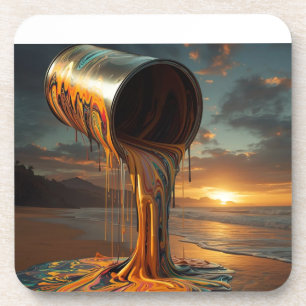 Giant Paintcan Pours Paint Onto Sunset Beach Coaster