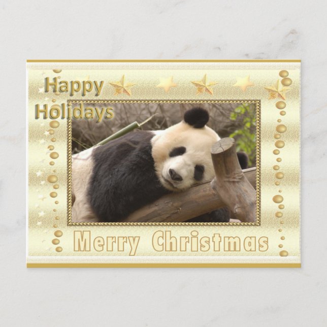 Giant Panda Bear & Baby Panda Christmas Card (Front)