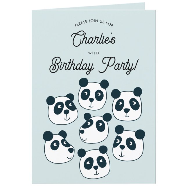 Giant Panda Bear Birthday Party Invitation (Cute panda bear themed personalized kids birthday party invitation)
