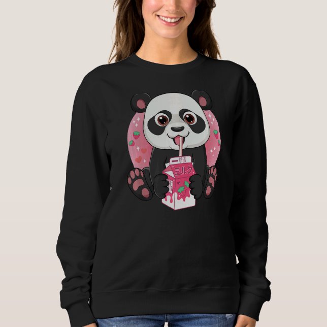 Giant Panda Bear Drinking Strawberry Milk Sweatshirt (Front)