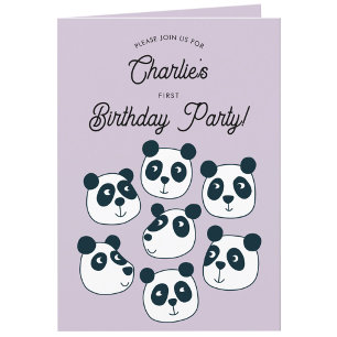 Giant Panda Bear First 1st Birthday Party Invite