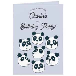 Giant Panda Bear First 1st Birthday Party Invite