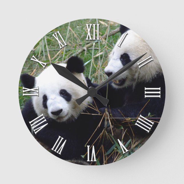 Giant Panda Bears do Love playing / Pandas family Round Clock (Front)