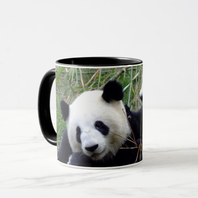 Giant Panda Bears Eating Bamboo & Love (funny) Mug (Front Left)