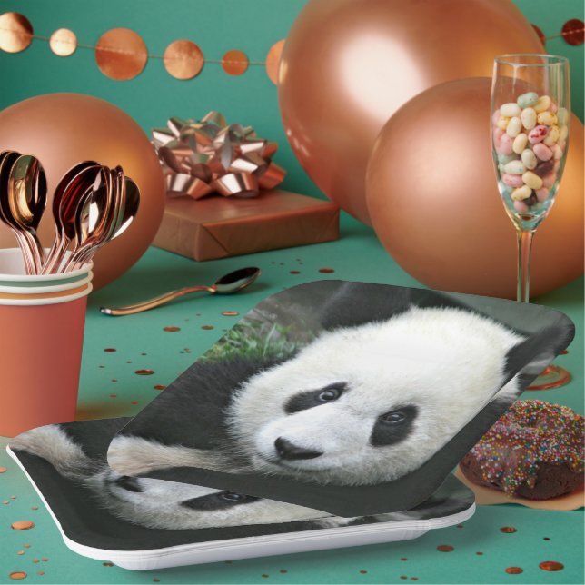 Giant Panda Close‑Up in Green Grass Paper Plate (Multi)