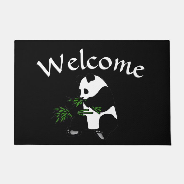 Giant Panda Eats Bamboo Black Doormat (Front)