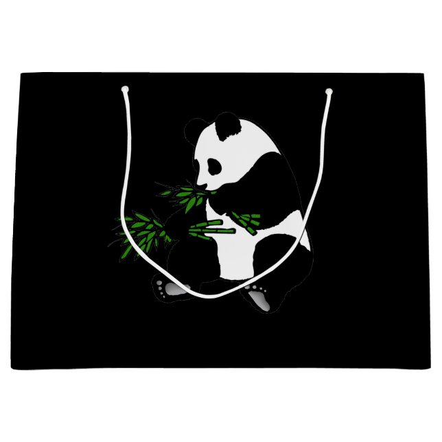 Giant Panda Eats Bamboo Black Large Gift Bag (Front)