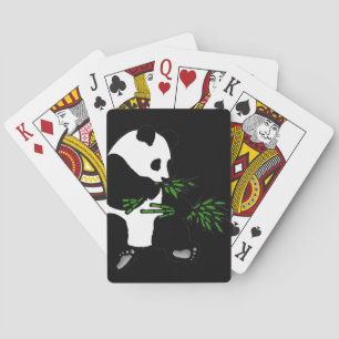 Giant Panda Eats Bamboo Black Playing Cards