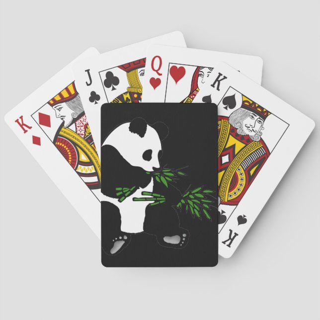 Giant Panda Eats Bamboo Black  Playing Cards (Back)