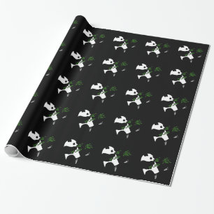 Giant Panda Eats Bamboo Black Wrapping Paper