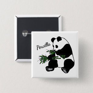 Giant Panda Eats Bamboo Name 15 Cm Square Badge