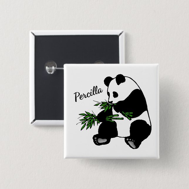 Giant Panda Eats Bamboo Name   15 Cm Square Badge (Front & Back)