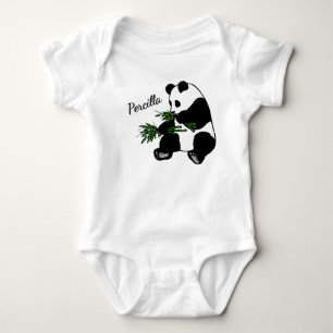 Giant Panda Eats Bamboo Name   Baby Bodysuit