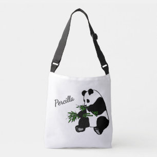 Giant Panda Eats Bamboo Name Crossbody Bag