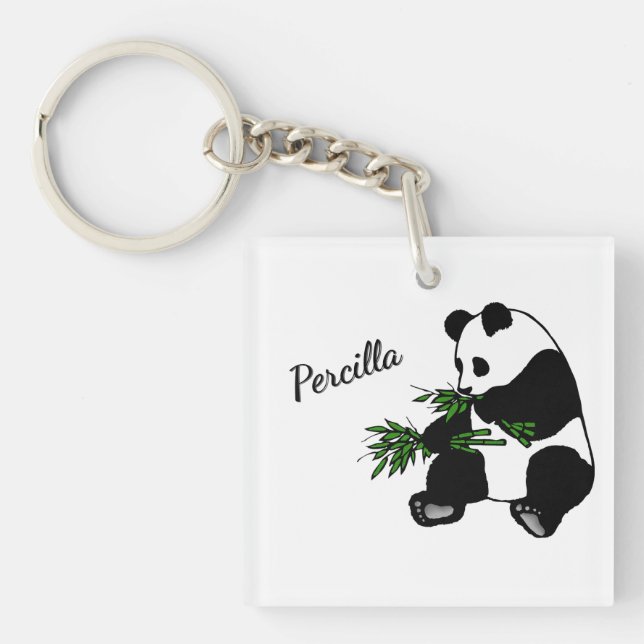 Giant Panda Eats Bamboo Name   Key Ring (Front)