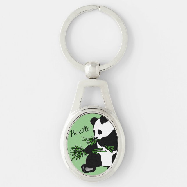 Giant Panda Eats Bamboo Name Key Ring (Front)