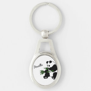 Giant Panda Eats Bamboo Name Key Ring