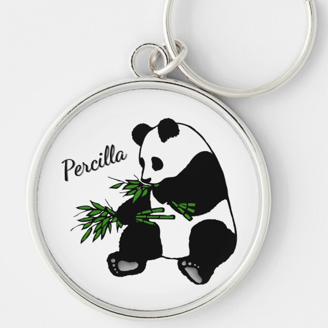 Giant Panda Eats Bamboo Name   Key Ring (Front)