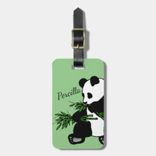 Giant Panda Eats Bamboo Name Luggage Tag